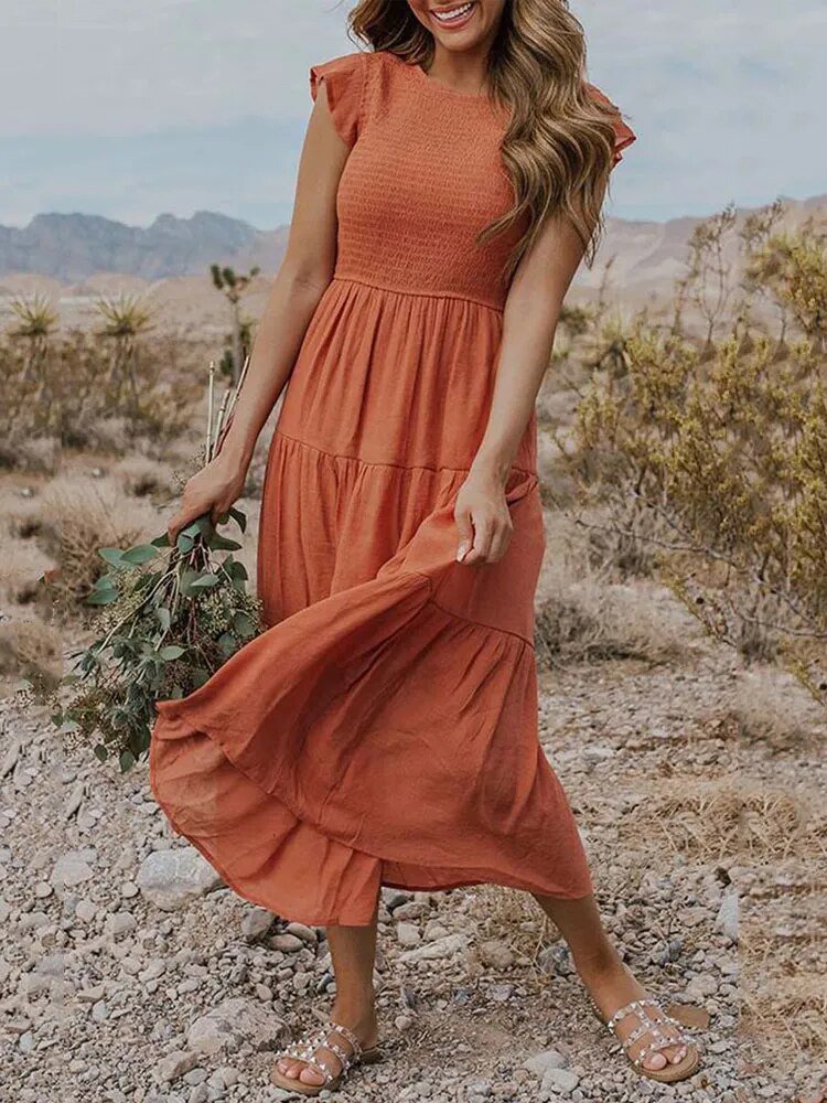 Elina | Women's Casual Midi Dress with Ruffled Sleeves