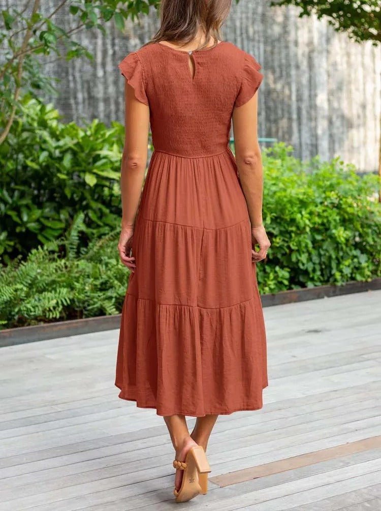 Elina | Women's Casual Midi Dress with Ruffled Sleeves