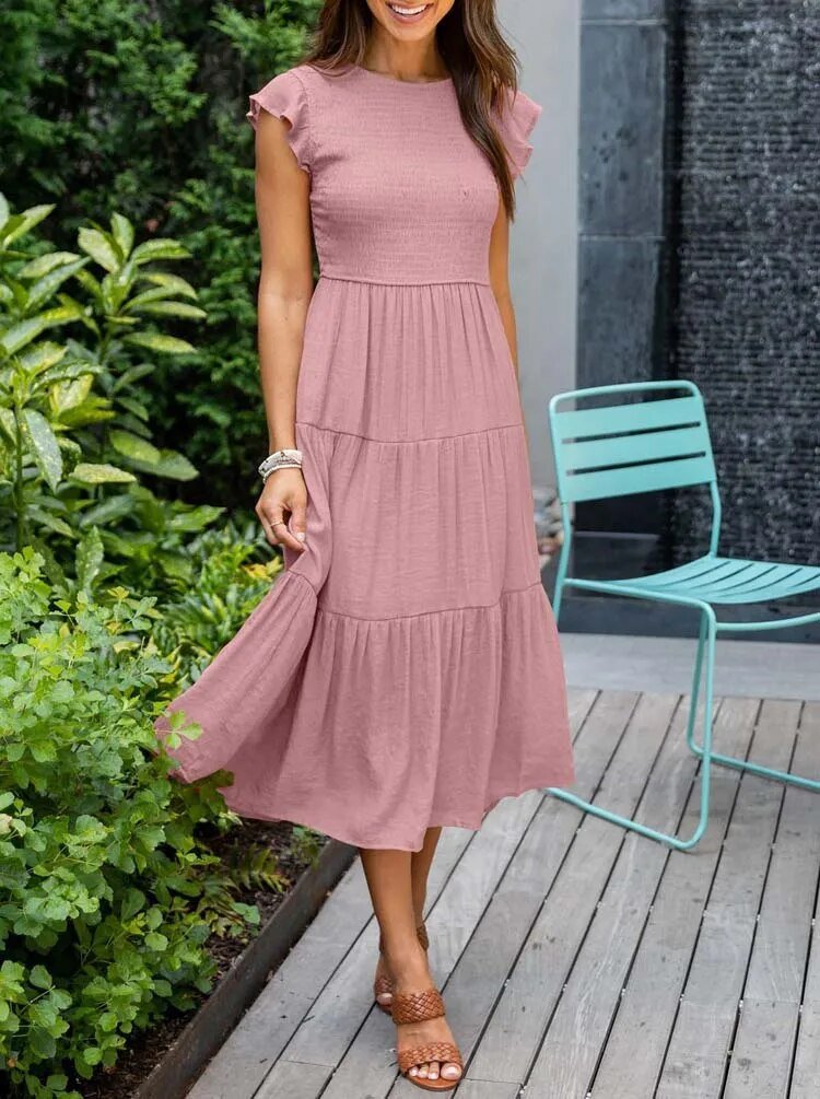 Elina | Women's Casual Midi Dress with Ruffled Sleeves