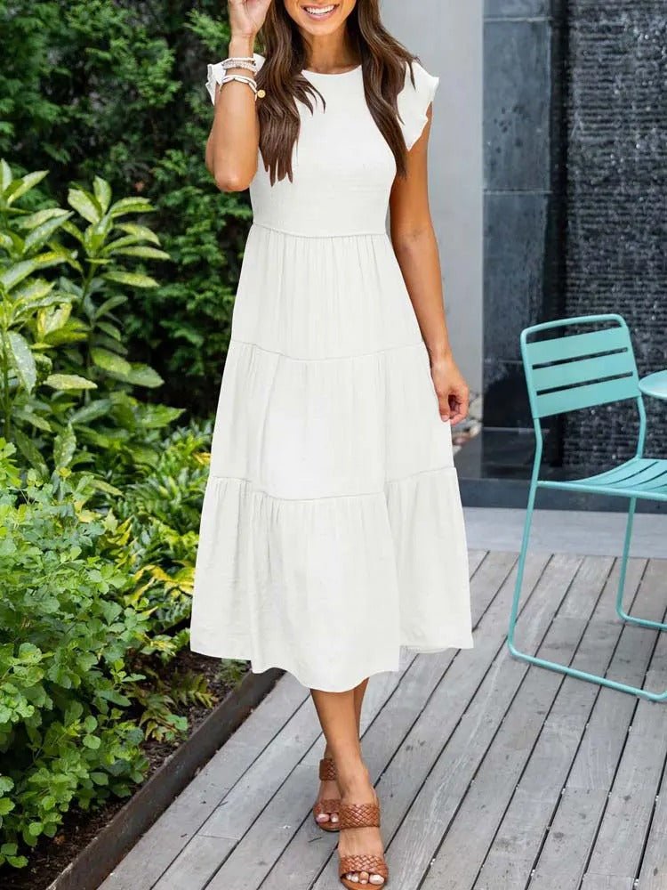 Elina | Women's Casual Midi Dress with Ruffled Sleeves