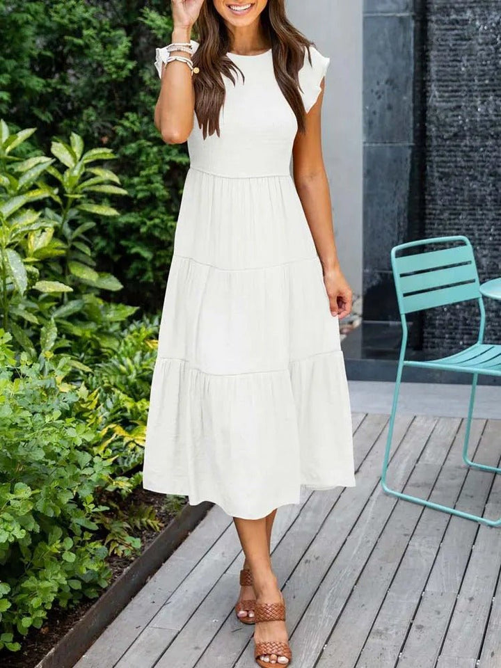 Elina | Women's Casual Midi Dress with Ruffled Sleeves