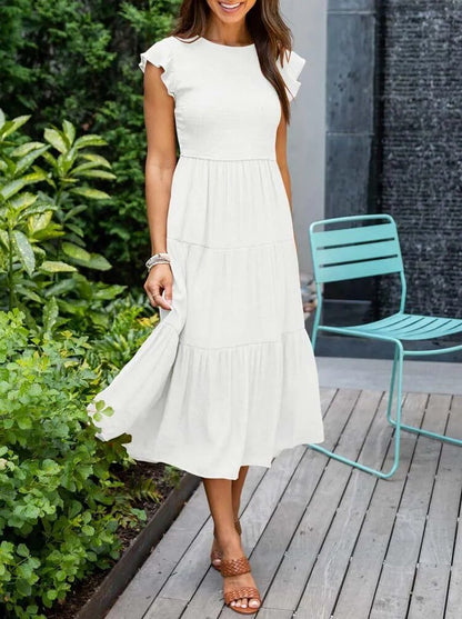 Elina | Women's Casual Midi Dress with Ruffled Sleeves