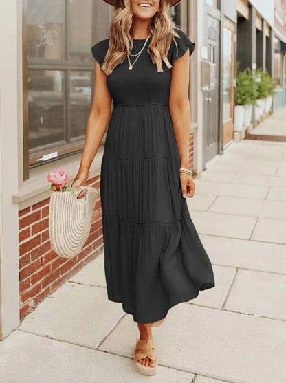 Elina | Women's Casual Midi Dress with Ruffled Sleeves