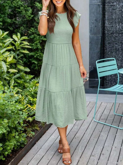 Elina | Women's Casual Midi Dress with Ruffled Sleeves
