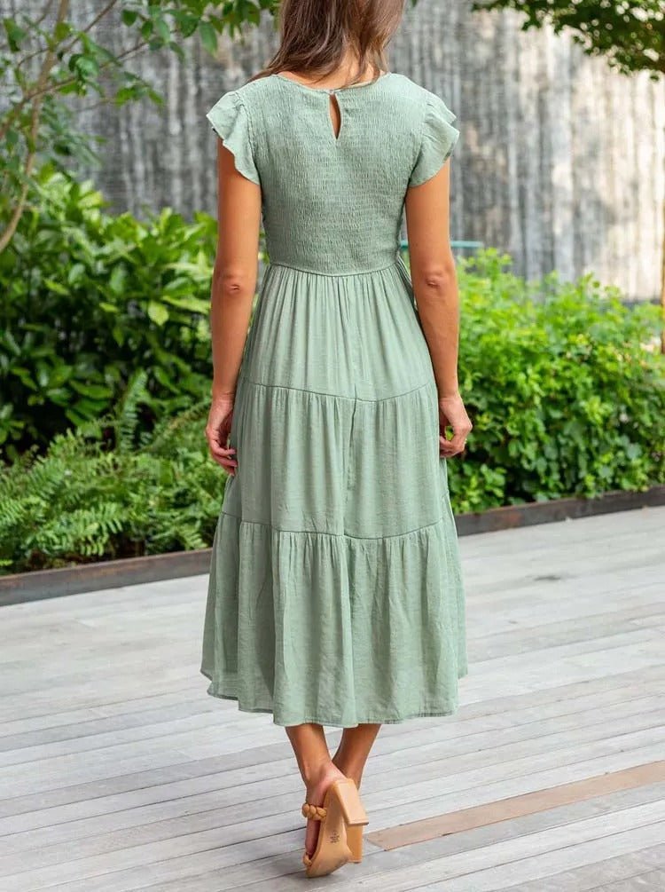 Elina | Women's Casual Midi Dress with Ruffled Sleeves