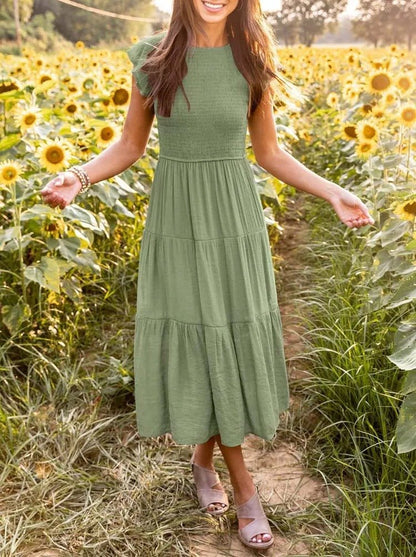 Elina | Women's Casual Midi Dress with Ruffled Sleeves