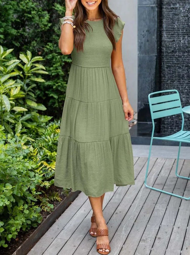 Elina | Women's Casual Midi Dress with Ruffled Sleeves