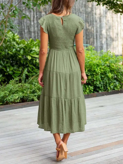 Elina | Women's Casual Midi Dress with Ruffled Sleeves