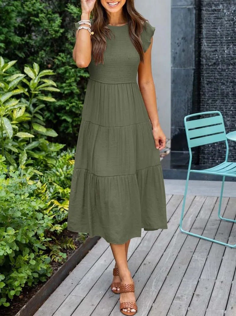 Elina | Women's Casual Midi Dress with Ruffled Sleeves
