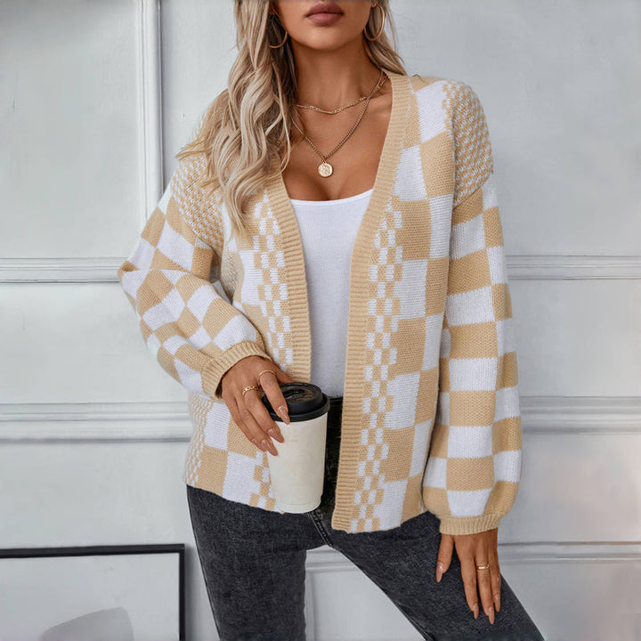 Cosette | Women’s Comfort Checkered Open Front Cardigan