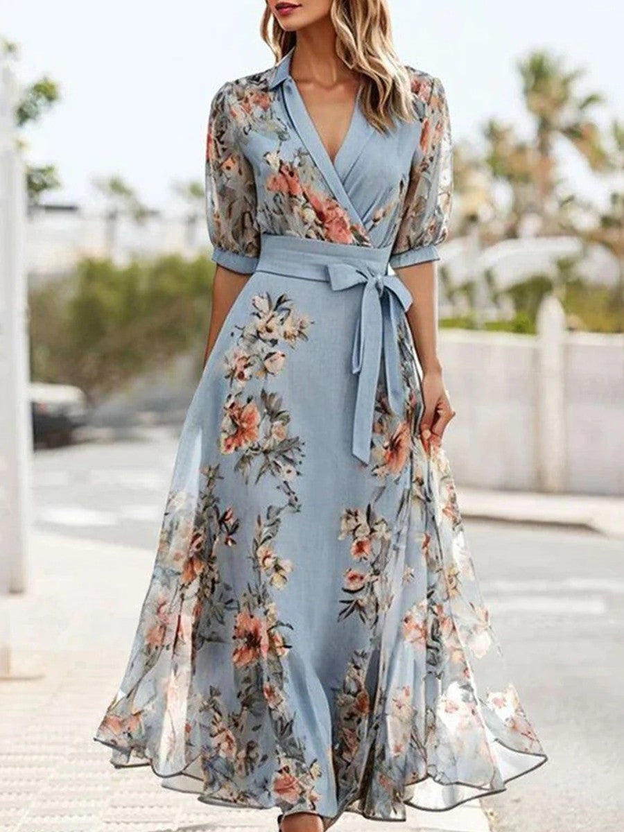 Stella | Women's Elegant Floral Wrapped Midi Dress