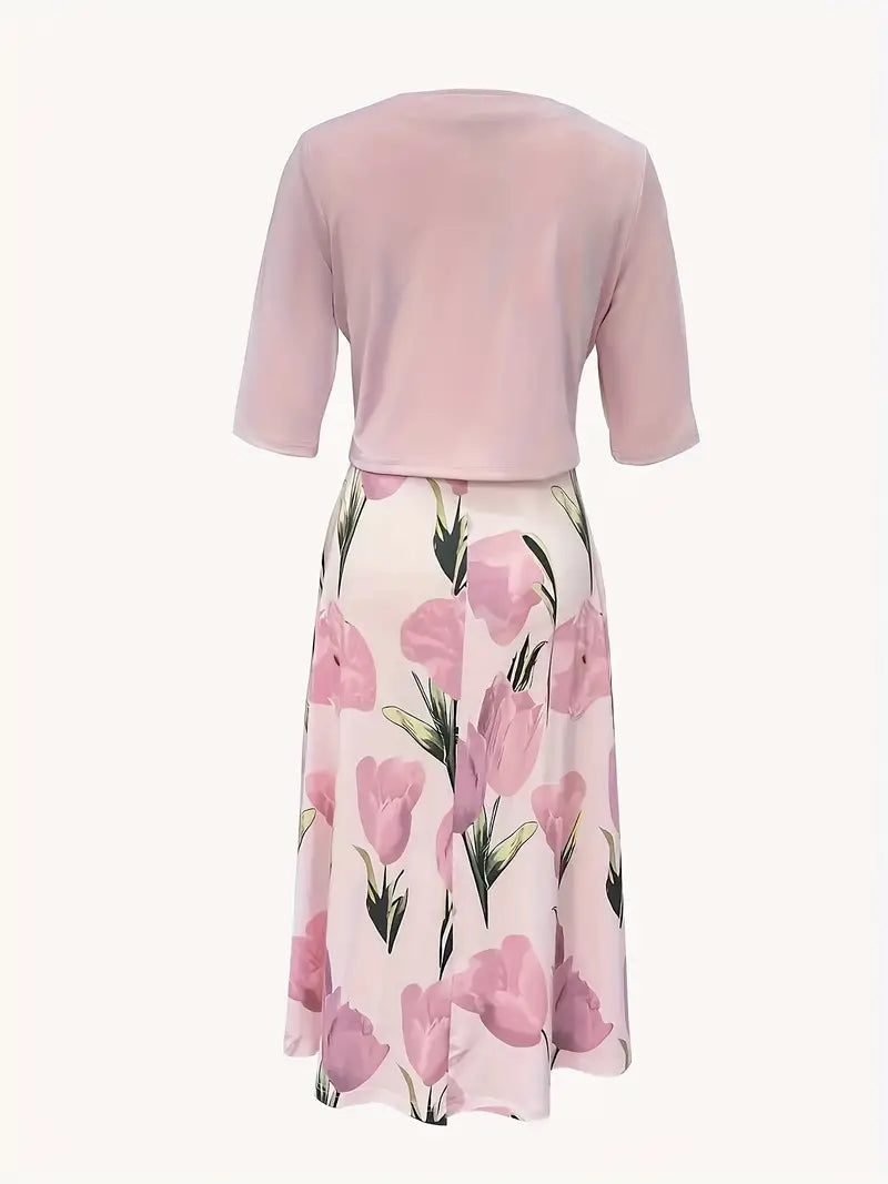 Nika | Women’s Sophisticated Floral Maxi Dress With Cardigan
