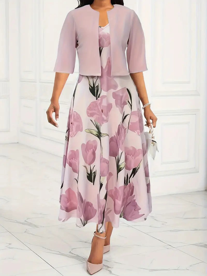 Nika | Women’s Sophisticated Floral Maxi Dress With Cardigan