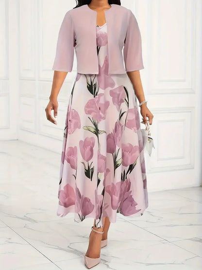 Nika | Women’s Sophisticated Floral Maxi Dress With Cardigan