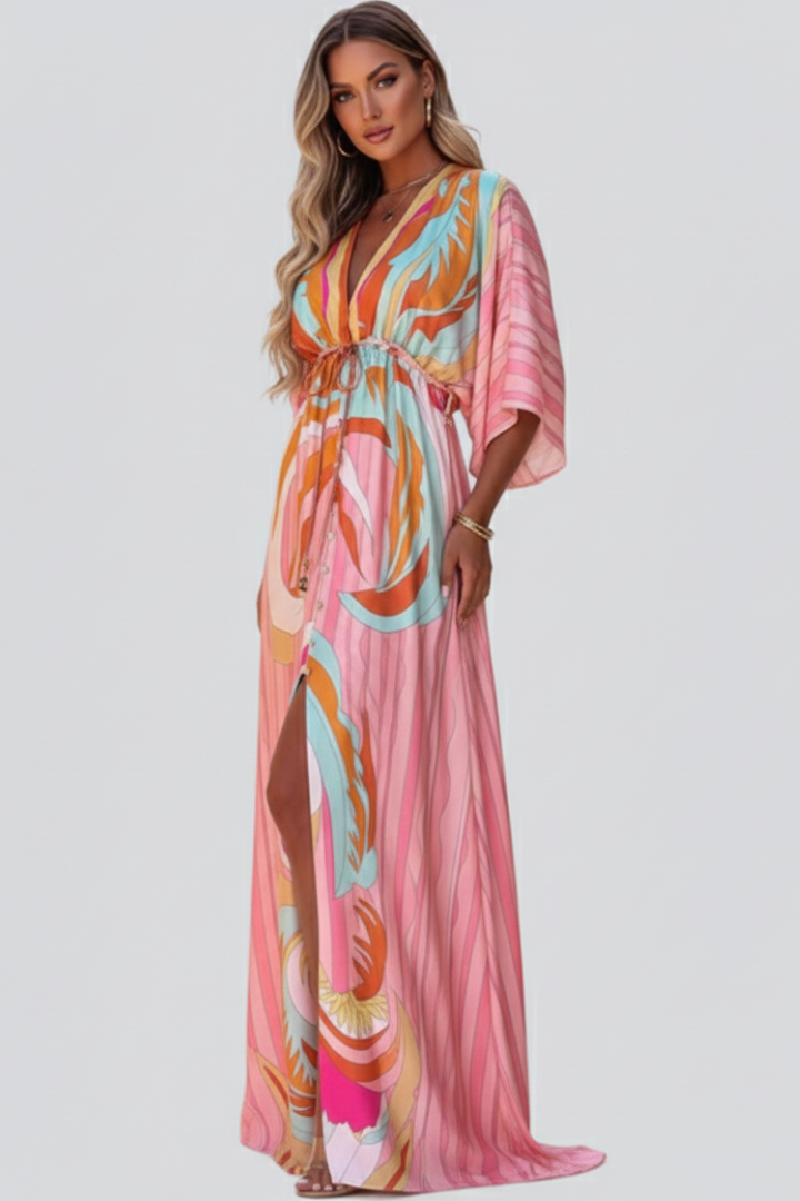 Jenny | Women's Printed Batwing Sleeve Summer Maxi Dress
