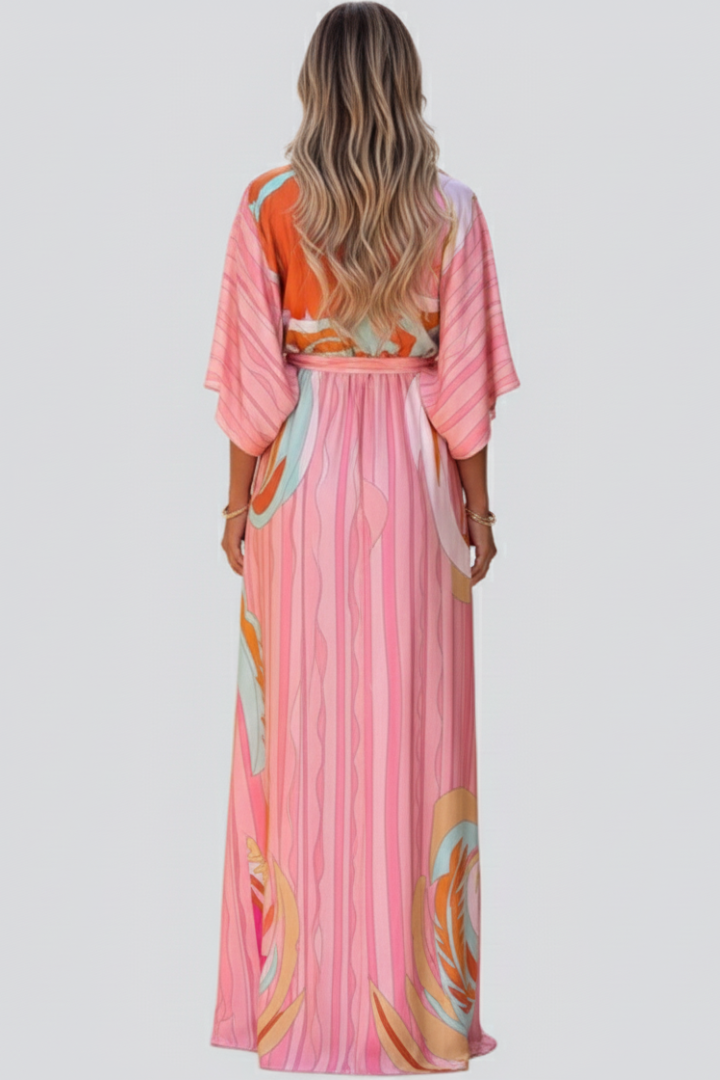 Jenny | Women's Printed Batwing Sleeve Summer Maxi Dress
