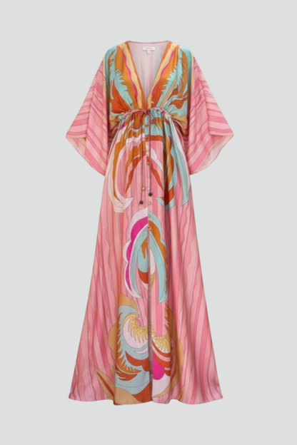 Jenny | Women's Printed Batwing Sleeve Summer Maxi Dress