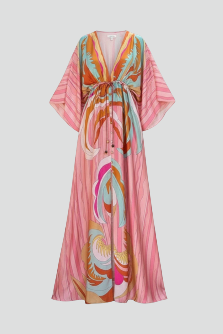 Jenny | Women's Printed Batwing Sleeve Summer Maxi Dress