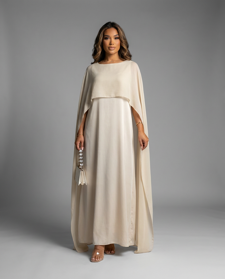 Henrietta | Women Cape Detail Wedding Guest Maxi Dress
