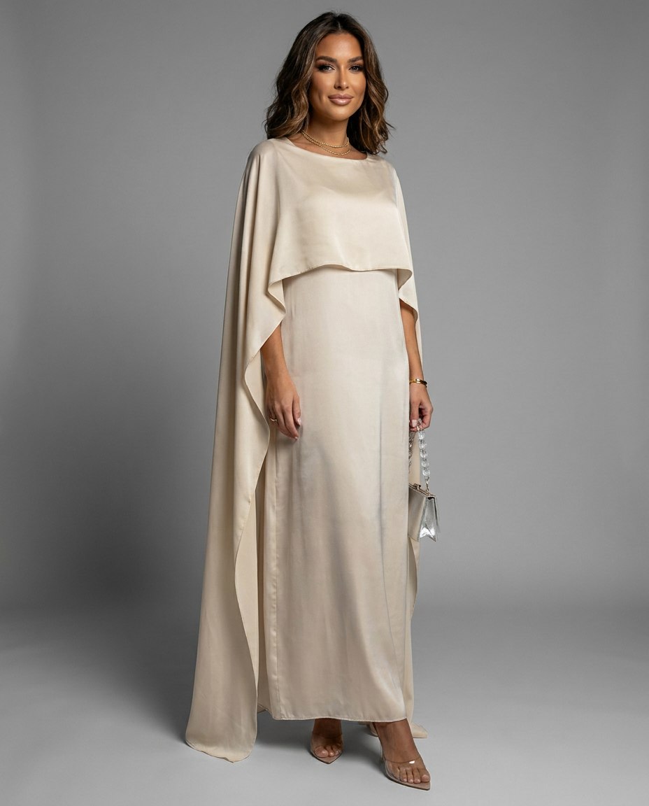 Henrietta | Women Cape Detail Wedding Guest Maxi Dress