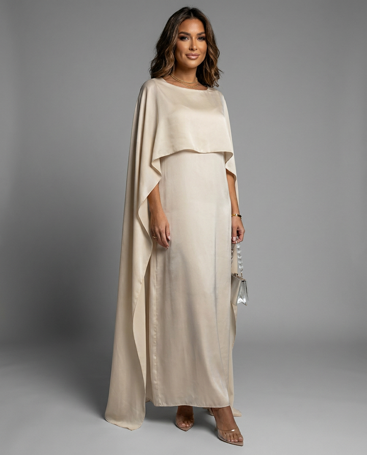 Henrietta | Women Cape Detail Wedding Guest Maxi Dress