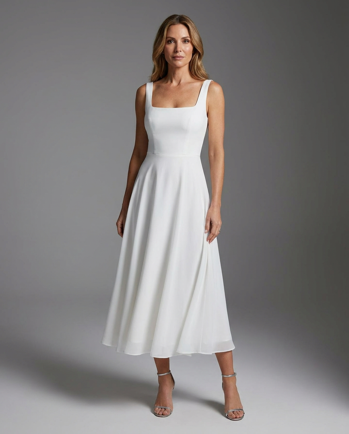 Prudence | Women Square Neck Wedding Guest Midi Dress