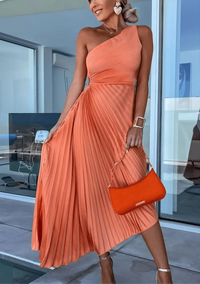 Chloe | Women's Elegant One Shoulder Pleated Dress