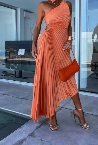 Chloe | Women's Elegant One Shoulder Pleated Dress