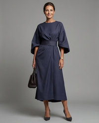 Rosalind | Women Elegant Midi Dress with Lantern Sleeves and Adjustable Waist Fit