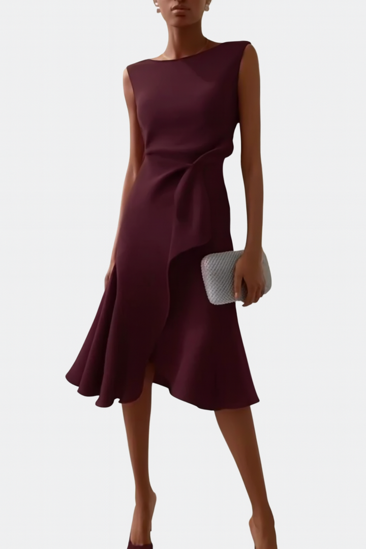 Eleanor | Women's Draped Asymmetric Midi Dress