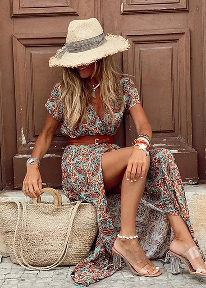 Rieke | Women’s Summer Casual Fitted Paisley Maxi Dress