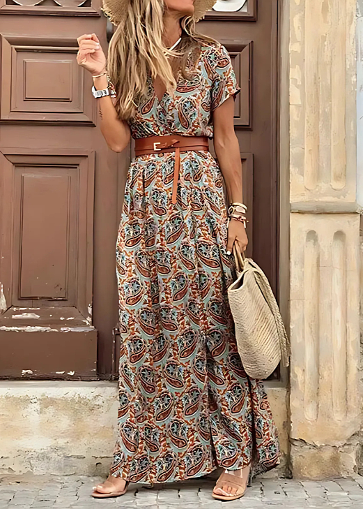 Rieke | Women’s Summer Casual Fitted Paisley Maxi Dress