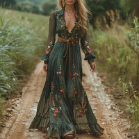 Feile | Women's Bohemian Embroidered Maxi Dress