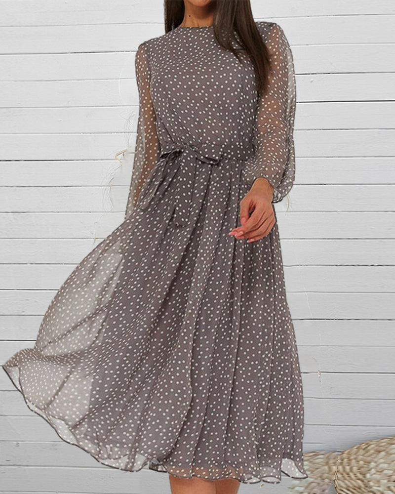 Shauna | Women's Polka Dot Long Sleeve Midi Dress