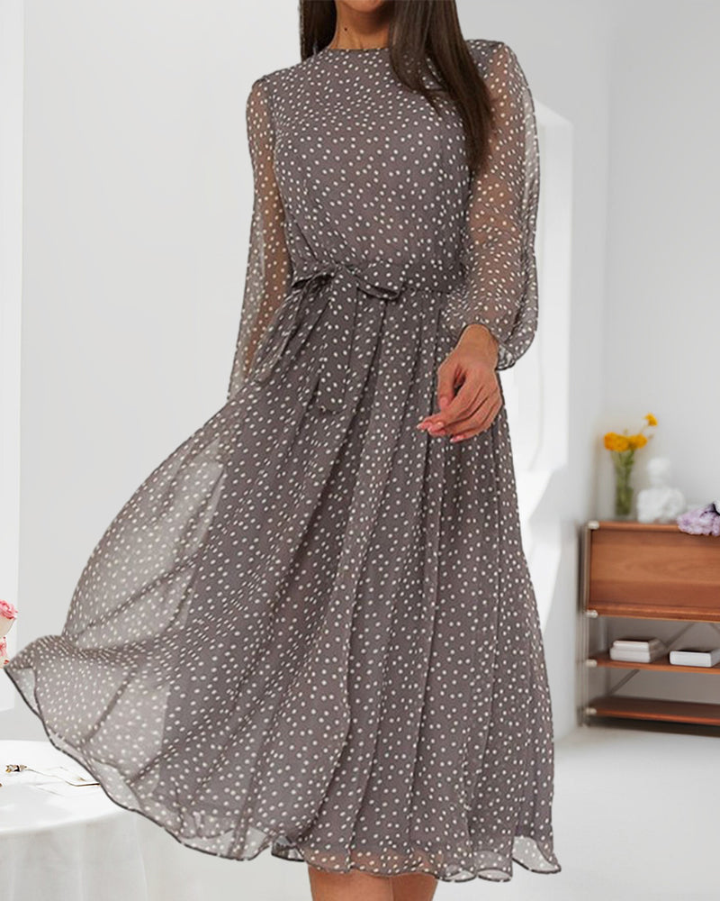 Shauna | Women's Polka Dot Long Sleeve Midi Dress