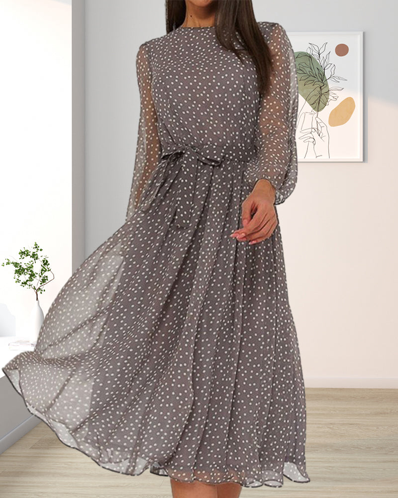 Shauna | Women's Polka Dot Long Sleeve Midi Dress