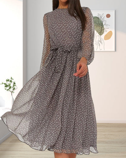 Shauna | Women's Polka Dot Long Sleeve Midi Dress