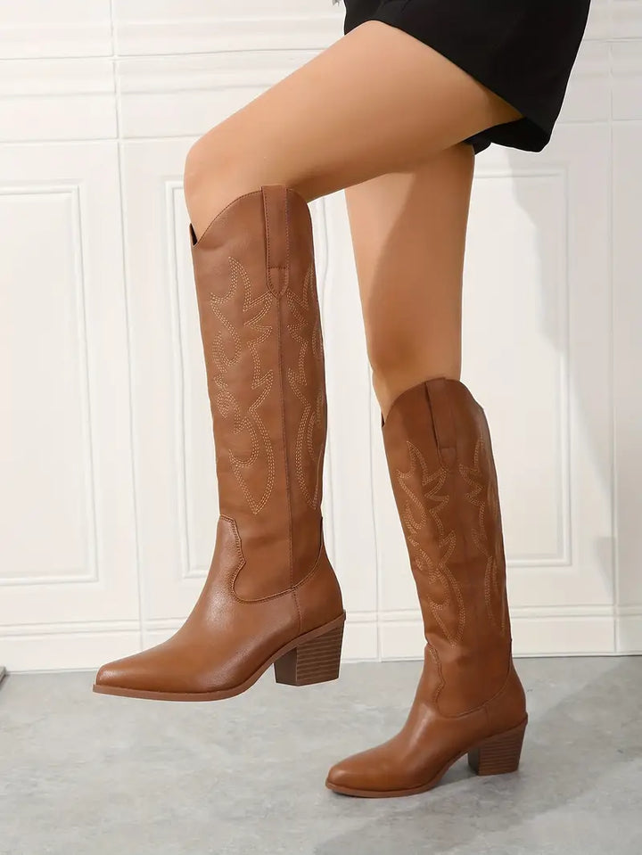 Ensley | Women’s Pointed Toe Knee High Cowboy Boots
