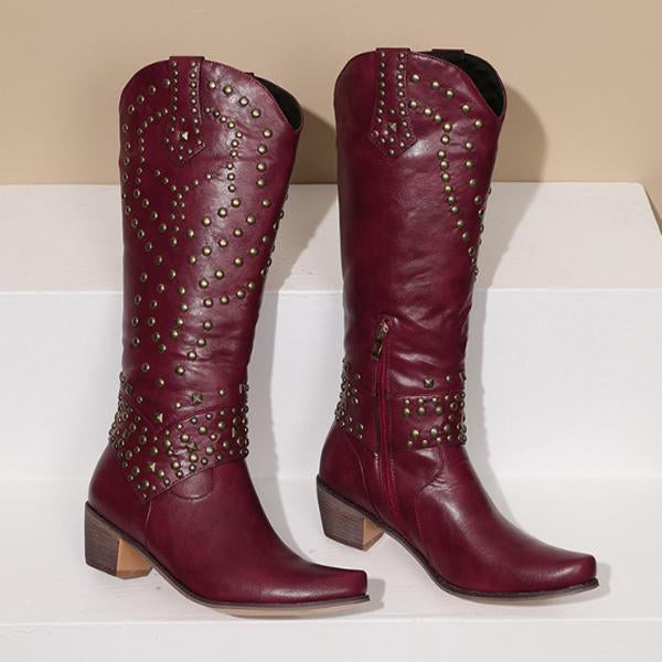 Soleil | Women’s Studded Knee High Cowboy Boots