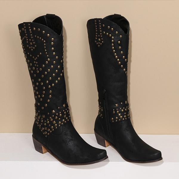 Soleil | Women’s Studded Knee High Cowboy Boots