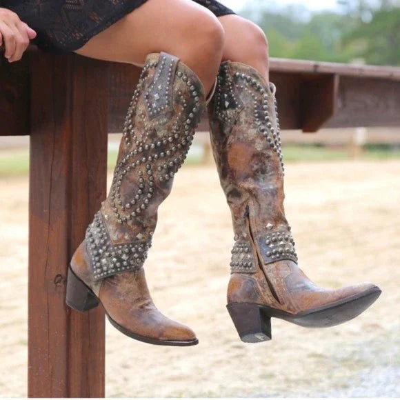 Soleil | Women’s Studded Knee High Cowboy Boots