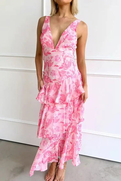 Milena | Women’s Elegant Summer V-Neck Maxi Dress