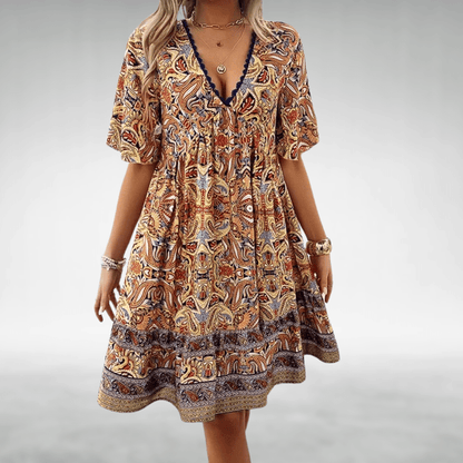 Klaudia | Women’s Printed Boho V-neck Midi Dress