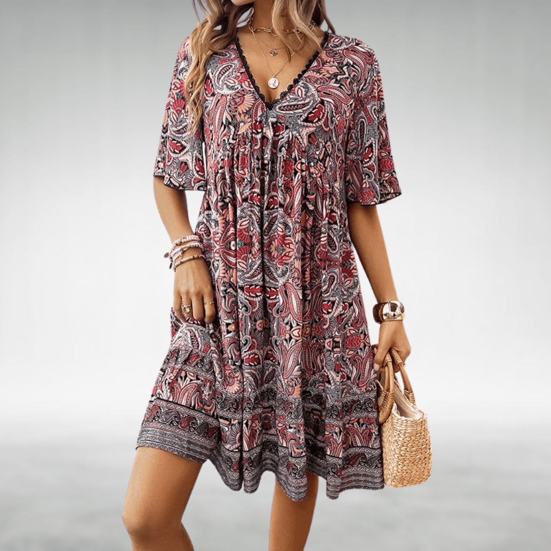 Klaudia | Women’s Printed Boho V-neck Midi Dress