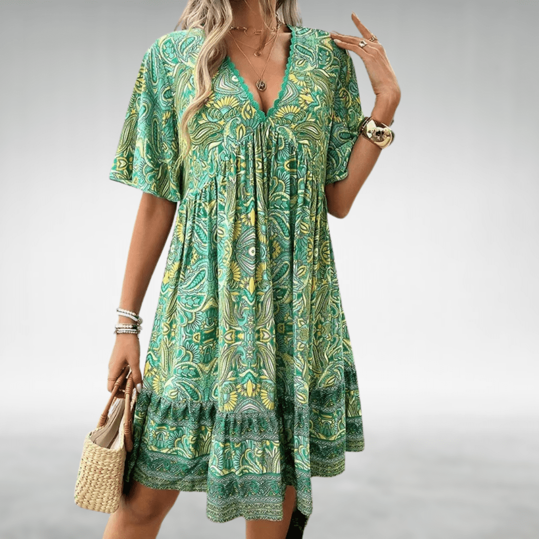 Klaudia | Women’s Printed Boho V-neck Midi Dress