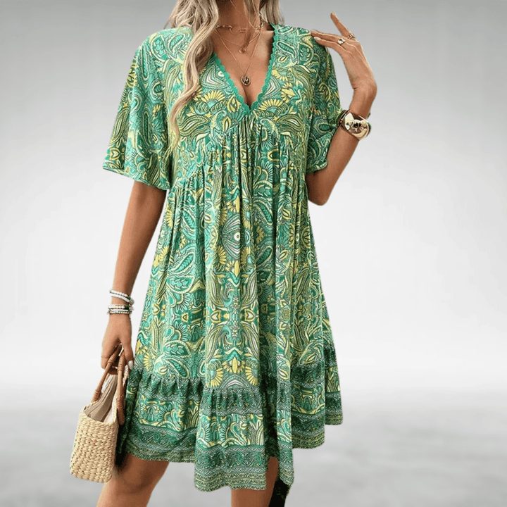 Klaudia | Women’s Printed Boho V-neck Midi Dress