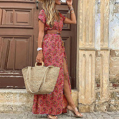Rieke | Women’s Summer Casual Fitted Paisley Maxi Dress