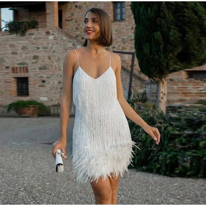 Uaine | Women's Festive Feather Cocktail Dress