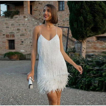Uaine | Women's Festive Feather Cocktail Dress
