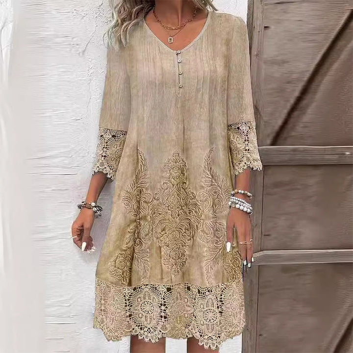 Eva | Women's Elegant Long Sleeve Boho Midi Dress